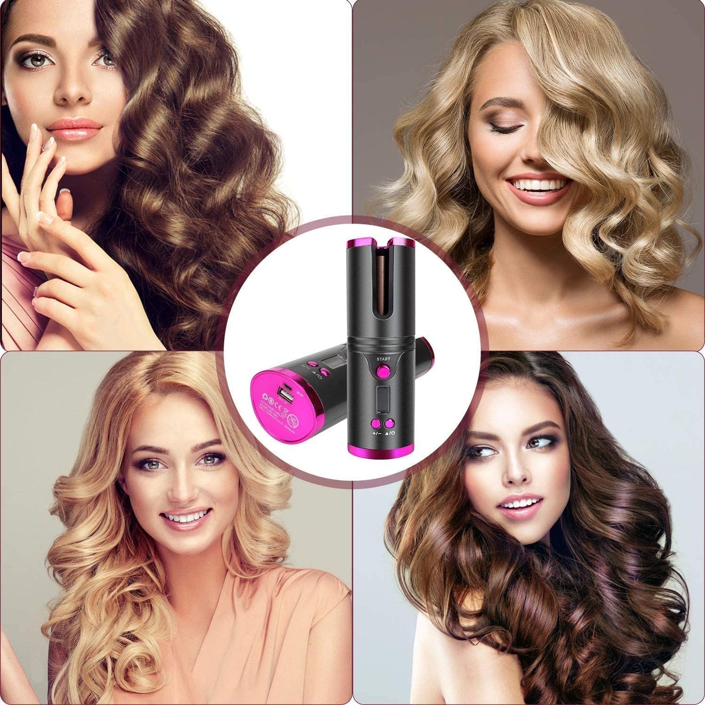 Cordless Automatic Hair Curler | Portable Curling Iron with LCD Display | USB Rechargeable | Lightweight Travel-Friendly Styling Tool