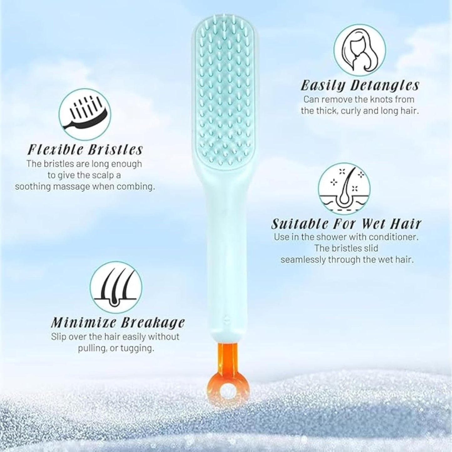 Self-Cleaning Hair Brush | Anti-Static Detangling Comb with Retractable Bristles | Scalp Massage Comb for All Hair Types