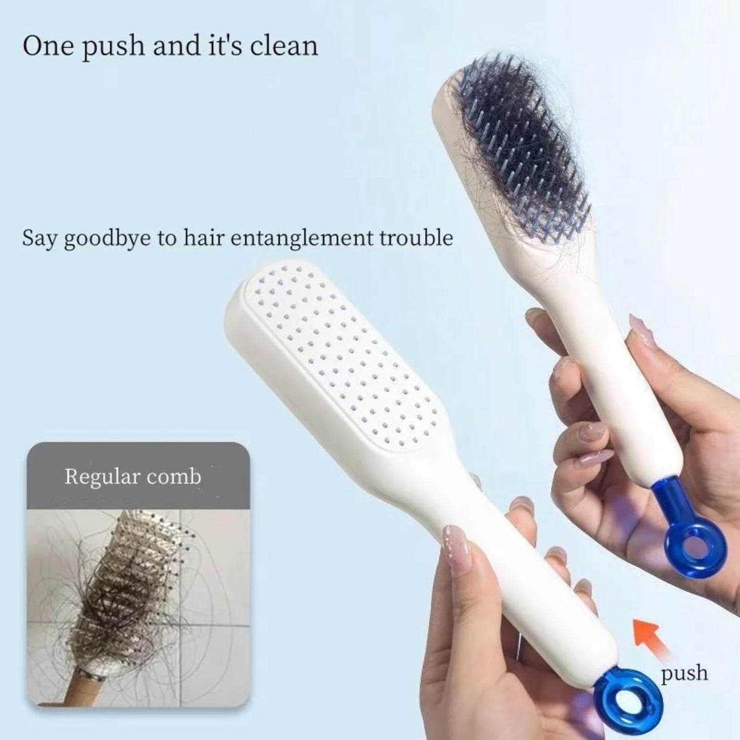 Self-Cleaning Hair Brush | Anti-Static Detangling Comb with Retractable Bristles | Scalp Massage Comb for All Hair Types