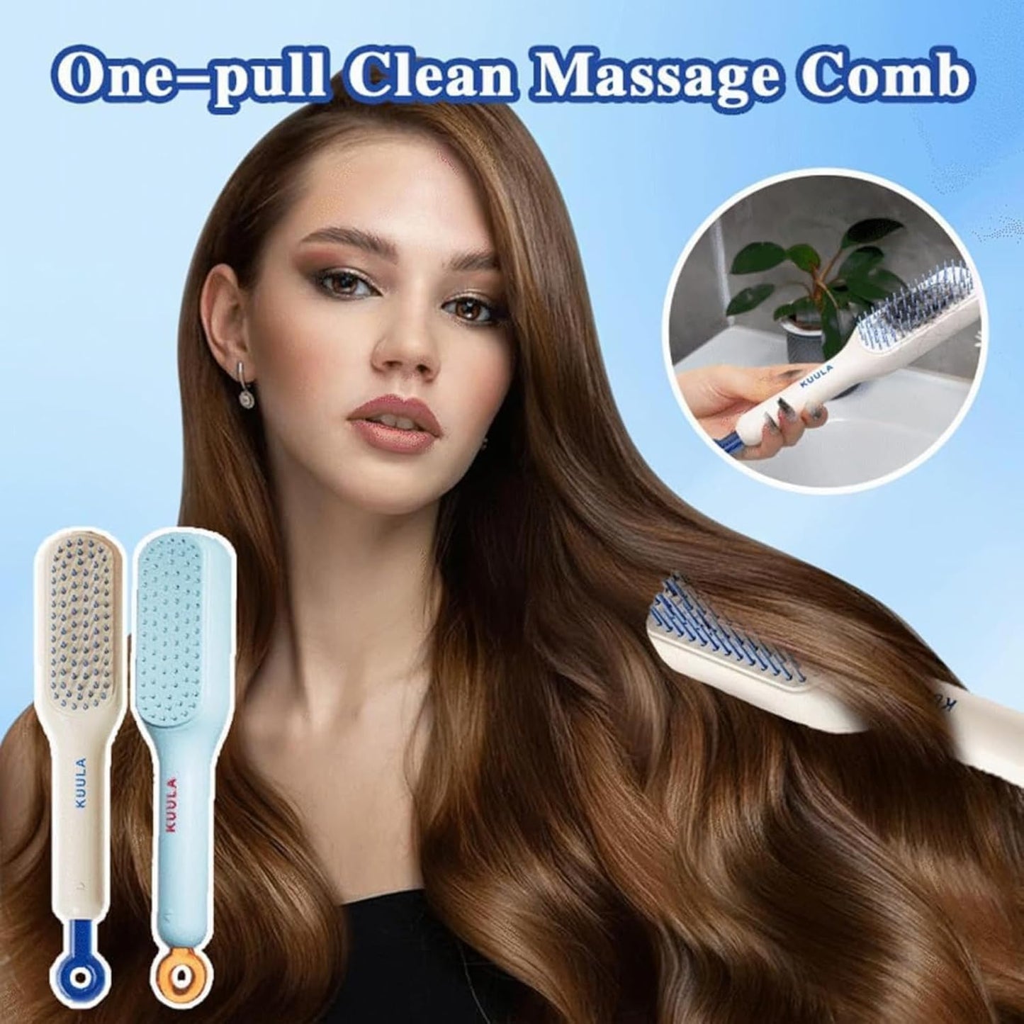 Self-Cleaning Hair Brush | Anti-Static Detangling Comb with Retractable Bristles | Scalp Massage Comb for All Hair Types