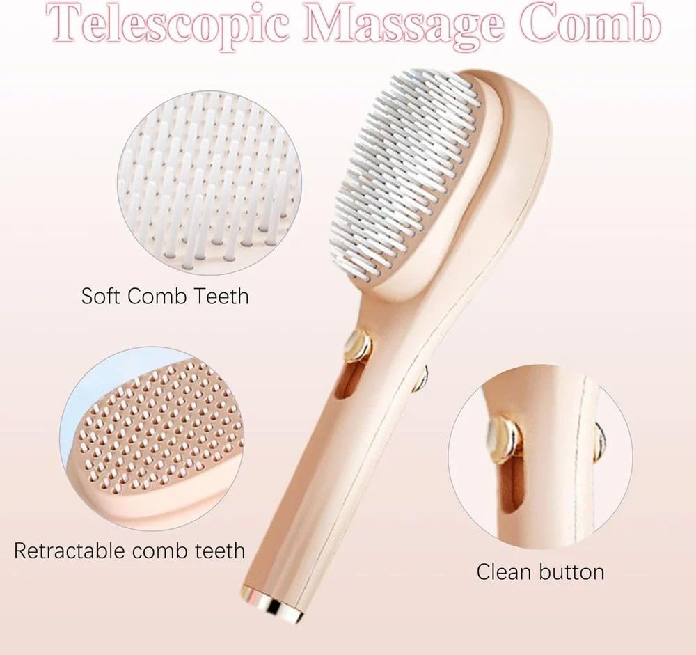 Big Size Self-Cleaning Hair Brush | One-Click Detangling Comb for Women and Men | Anti-Static Scalp Massage Comb