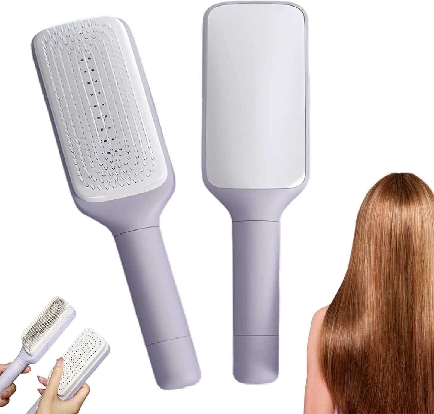 4-in-1 Self-Cleaning Hairbrush | Anti-Static Massage Comb for Adults & Kids | Detangling Brush for All Hair Types