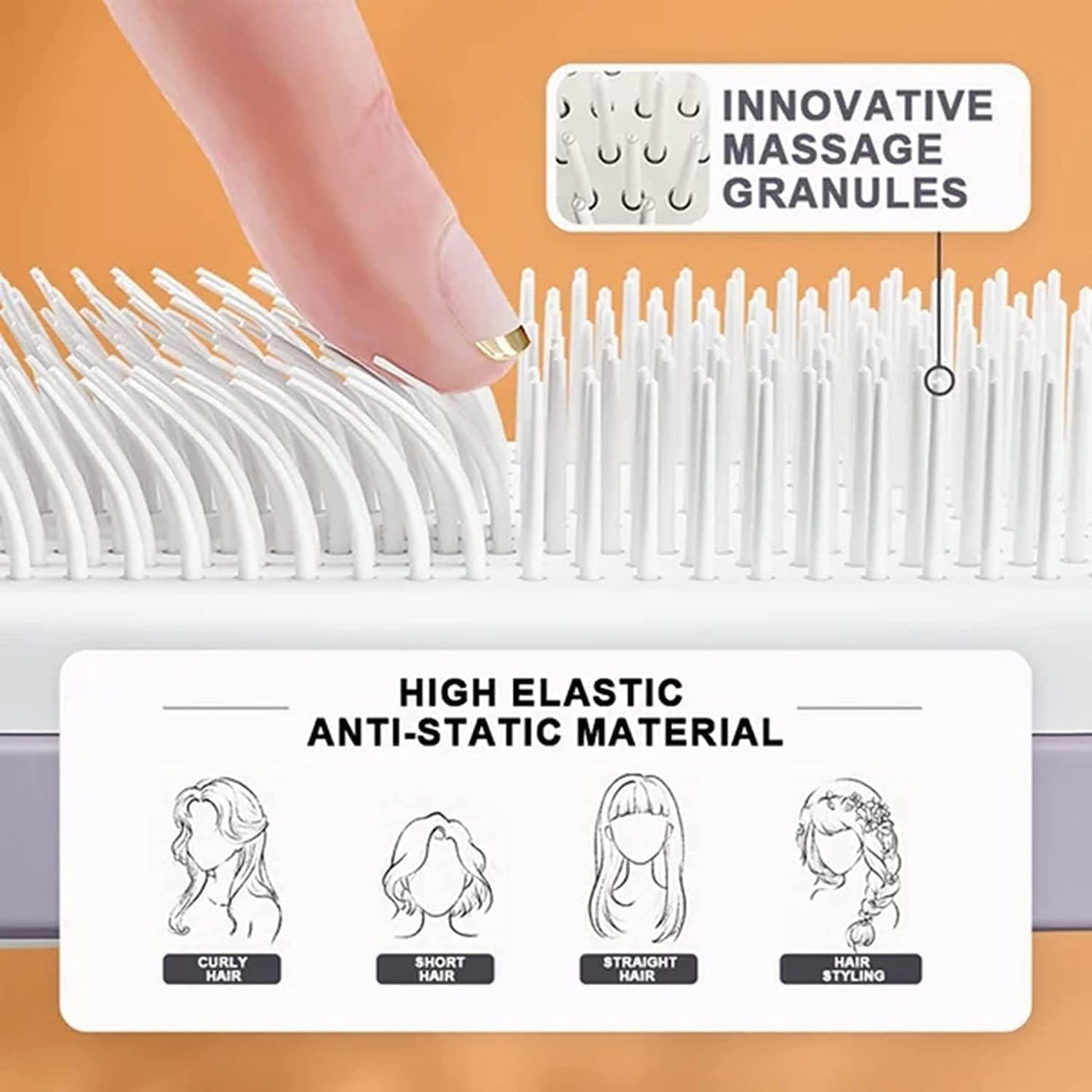 4-in-1 Self-Cleaning Hairbrush | Anti-Static Massage Comb for Adults & Kids | Detangling Brush for All Hair Types