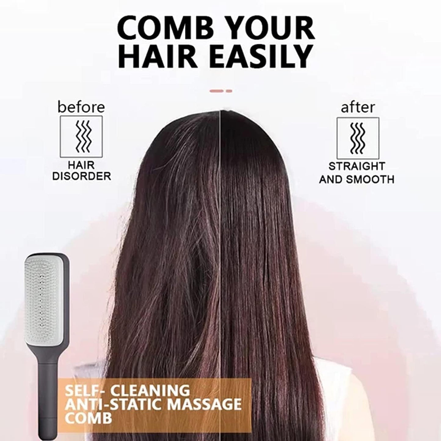 4-in-1 Self-Cleaning Hairbrush | Anti-Static Massage Comb for Adults & Kids | Detangling Brush for All Hair Types