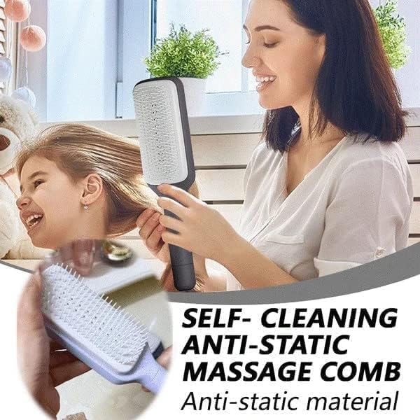 4-in-1 Self-Cleaning Hairbrush | Anti-Static Massage Comb for Adults & Kids | Detangling Brush for All Hair Types
