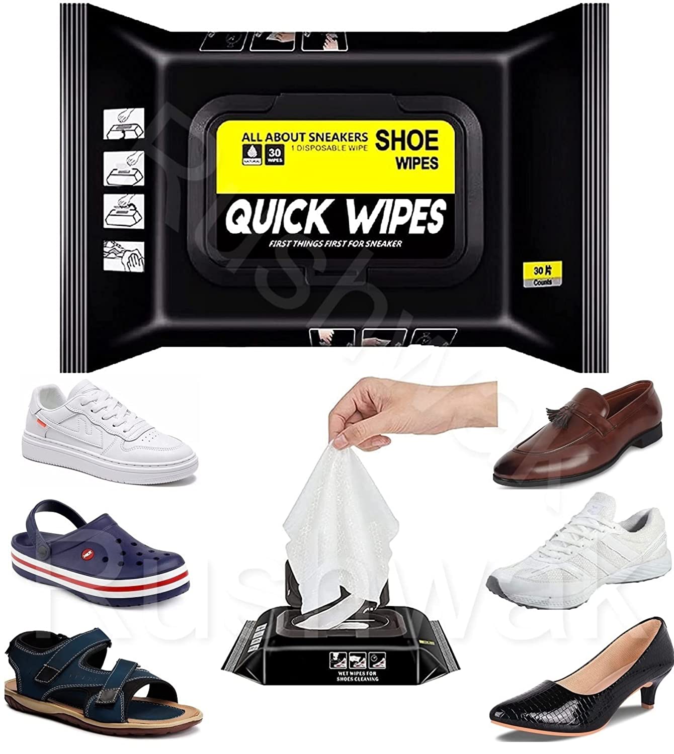 Sneaker & Shoe Cleaning Wipes – 80 Count | Portable Disposable Wipes for Shoes | Removes Dirt, Scuffs & Stains | Safe for White Sneakers, Leather, Canvas, Rubber & More
