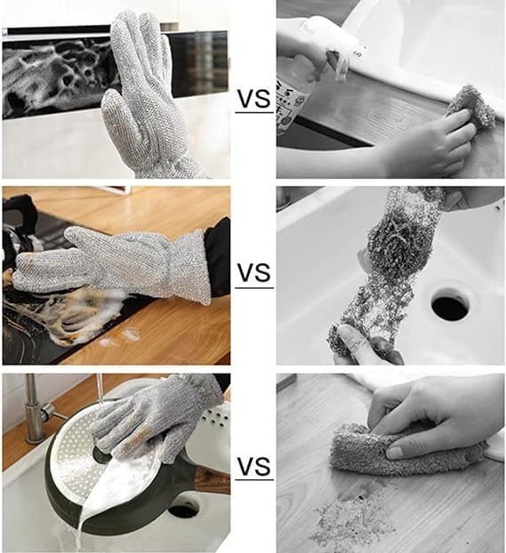 Steel Wire Gloves – Reusable Waterproof Kitchen Cleaning & Dishwashing Gloves, Heat-Resistant Silver Gloves for Home & Car (1 Pair)