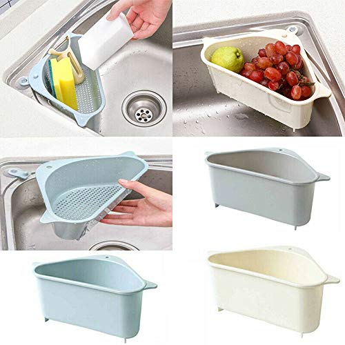 2 Pcs Kitchen Triangular Sink Strainer Basket with Suction Cups – Multipurpose Corner Drain Shelf Rack for Sponge, Soap & Vegetables