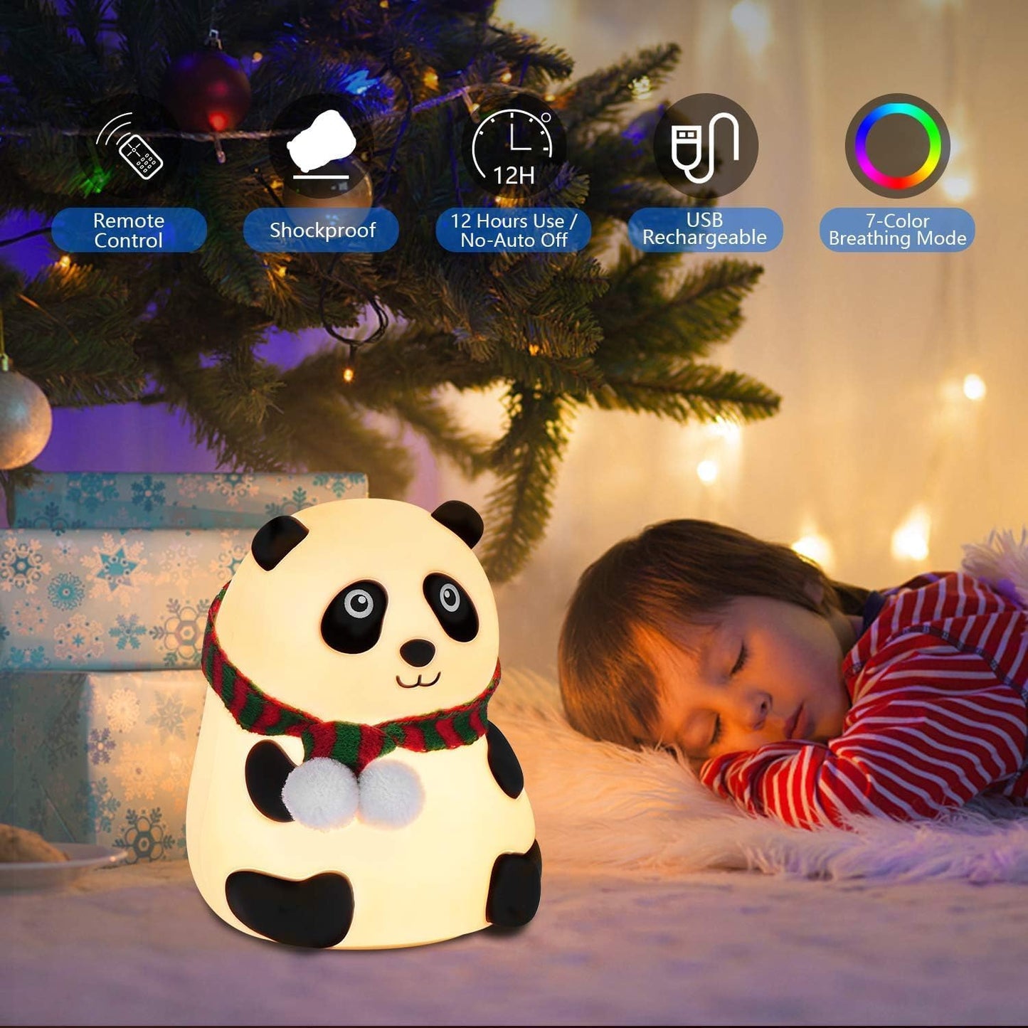 Panda Night Light for Kids – Soft Silicone 7-Color Nursery Lamp