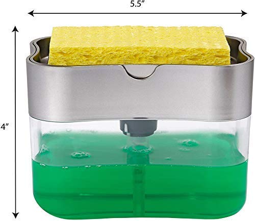 2 in 1 Liquid Soap Dispenser with Sponge Holder – Kitchen Sink Dishwashing Soap Pump Caddy | Space-Saving Multicolor Organizer