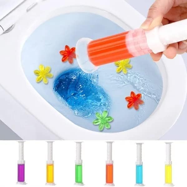 Toilet Gel Bowl Cleaner – Flower Stamp Push & Click Dispenser, Long-Lasting Fragrance Multi Color 1 Pc