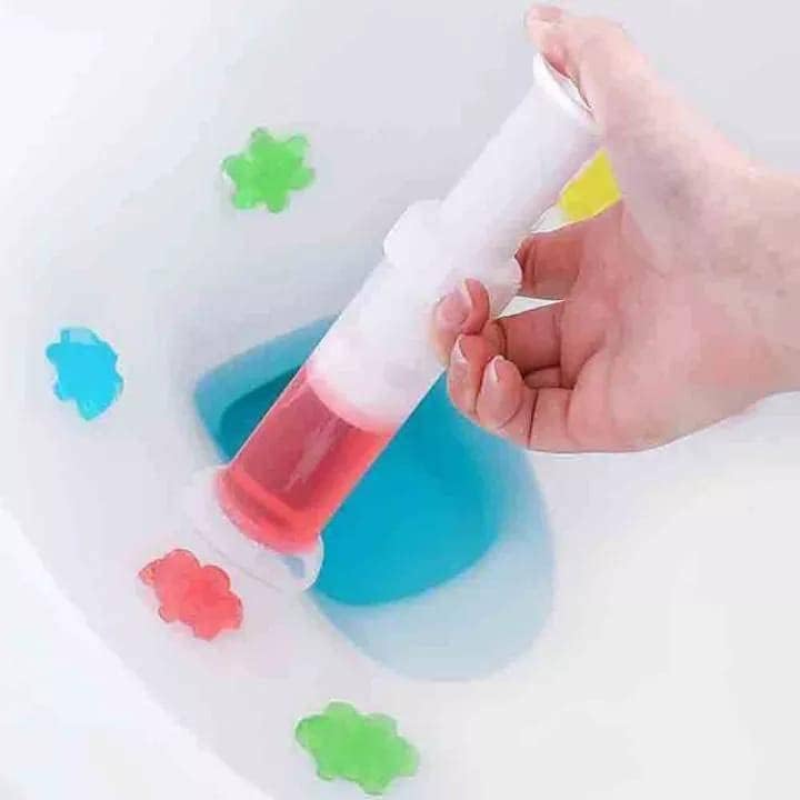 Toilet Gel Bowl Cleaner – Flower Stamp Push & Click Dispenser, Long-Lasting Fragrance Multi Color 1 Pc
