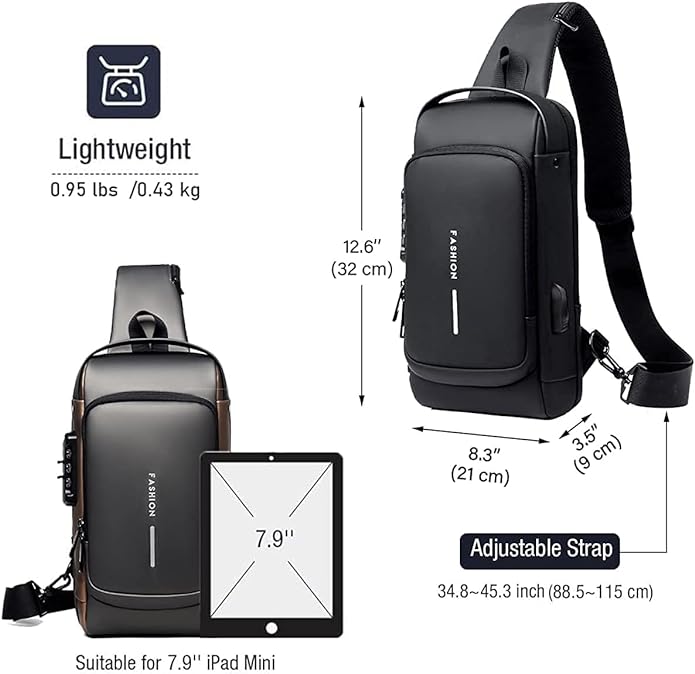 Travel USB Charging Sport Sling Anti-Theft Shoulder Bag With Password Lock For Men And Women