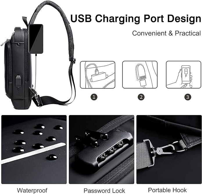 Travel USB Charging Sport Sling Anti-Theft Shoulder Bag With Password Lock For Men And Women