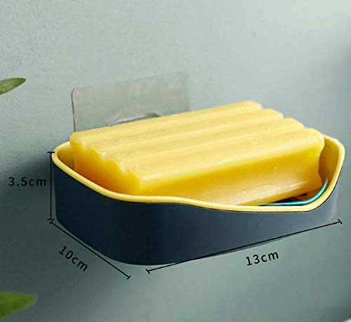 Wave Wall Mounted Self Adhesive Soap Holder | Double Drain Waterproof Soap Dish for Bathroom & Kitchen | No Drilling Required