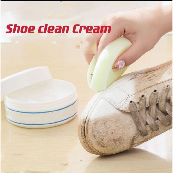 White Shoe Cleaning Cream Kit with Sponge | No-Wash Shoe Whitening & Stain Remover for Leather, Sneakers, Canvas, Car Interiors & More