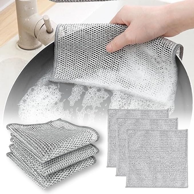 5pcs Multipurpose Wire Miracle Dishwash Cleaning Cloth Silver Mesh