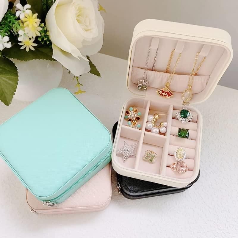Square PU Leather Jewelry Box Zipper Portable For Storage MultiColor