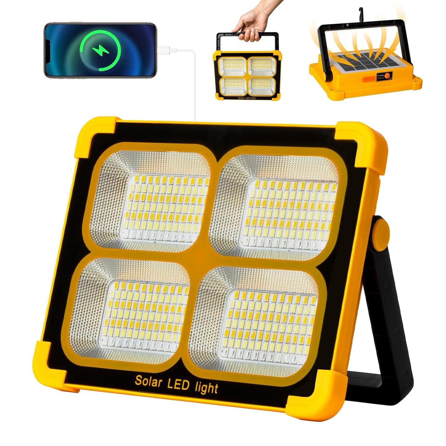 100W Portable Solar LED Flood Light Work Light Rechargeable Camping Lamp