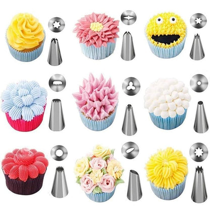 12-Piece Russian Tulip Nozzle Cake Decorating Kit - Stainless Steel Icing Tips with Silicone Piping Bag