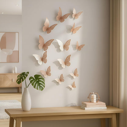 3D Rose Gold Butterfly Wall Stickers – Set of 12