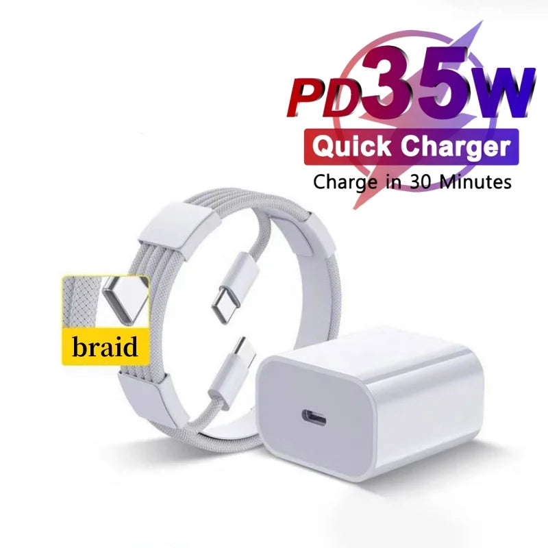 35W PD With USB C Fast Charger Type C Cable for iPhone 15 Pro Max iPad 10 iPhone 15 Plus USB-C to USB-C Charging Data Cable 1m