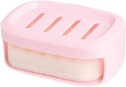 Self-Draining Soap Dish with Sponge | 2-Layer Soap Holder for Bathroom & Kitchen | Removable Wall-Mounted Soap Tray with Moisture Absorbing Sponge