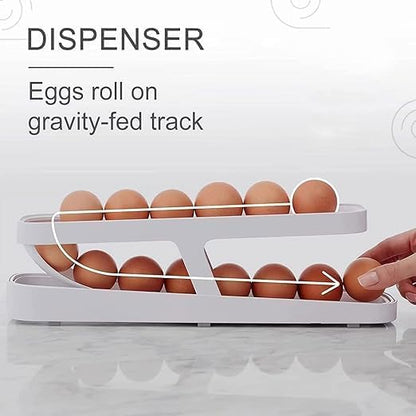 Automatic Roll-Down Double Layer Egg Dispenser | Space-Saving Plastic Egg Tray Holder for Fridge & Pantry | 2-Tier Egg Organizer for 14 Eggs