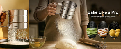 Stainless Steel Flour Sifter – Hand Press for Baking & Powdered Ingredients