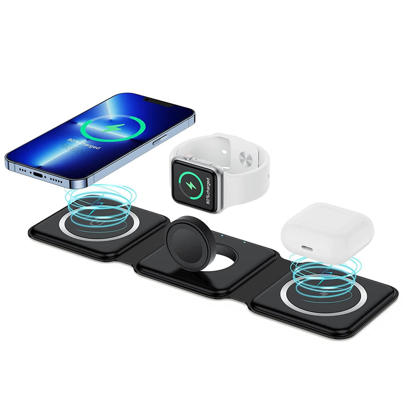 3-in-1 Magnetic Foldable Wireless Charger for iPhone, AirPods & Watch