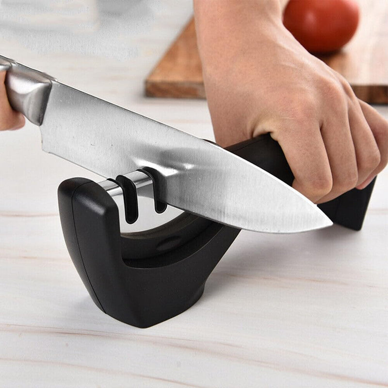 Manual Knife Sharpener | 3-Stage Sharpening Tool for Ceramic & Steel Knives | Ergonomic Handle & Non-Slip Base