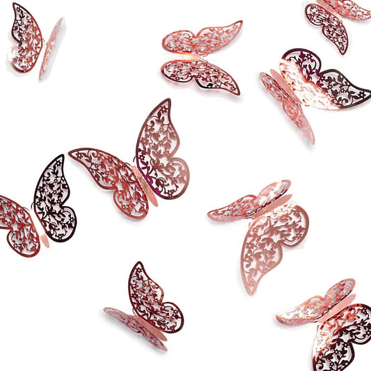 3D Rose Gold Butterfly Wall Stickers – Set of 12