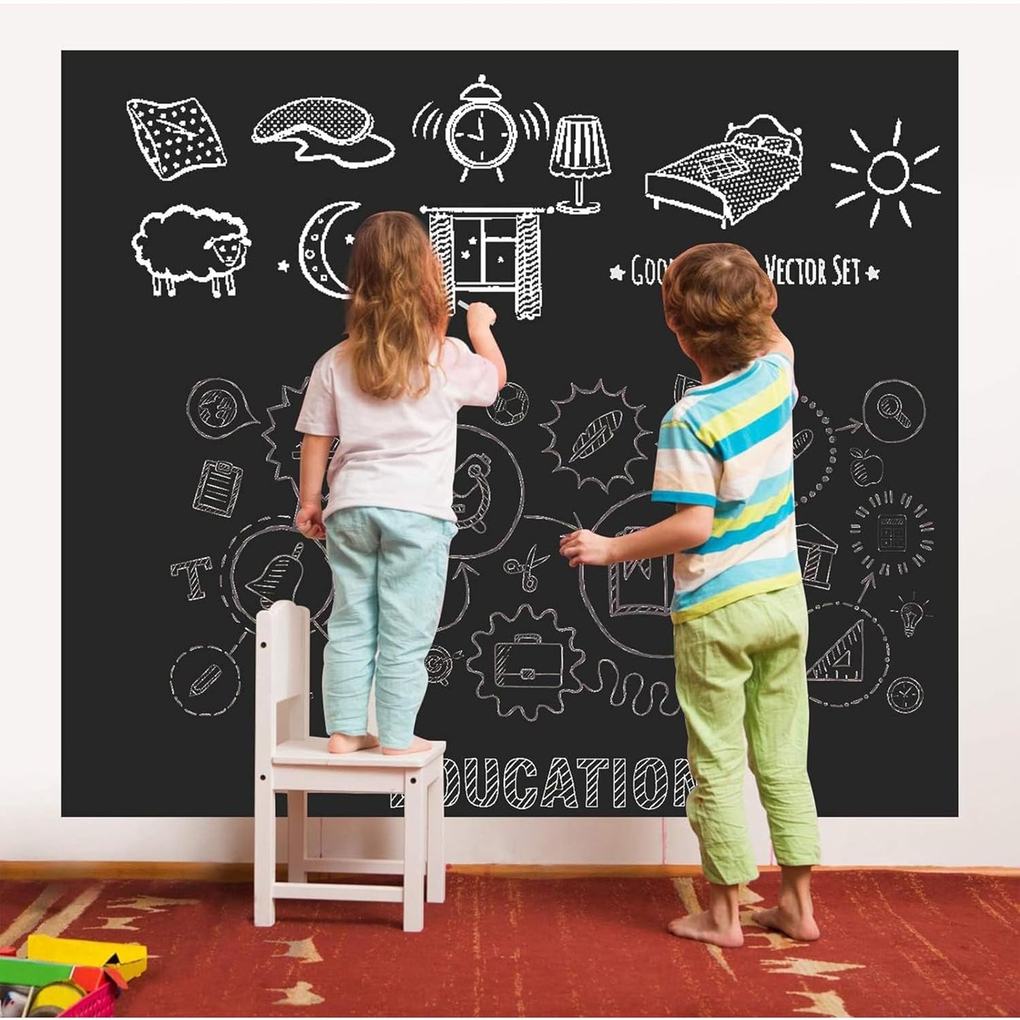 45×200 cm Blackboard Wall Sticker with Chalks for Home & Office
