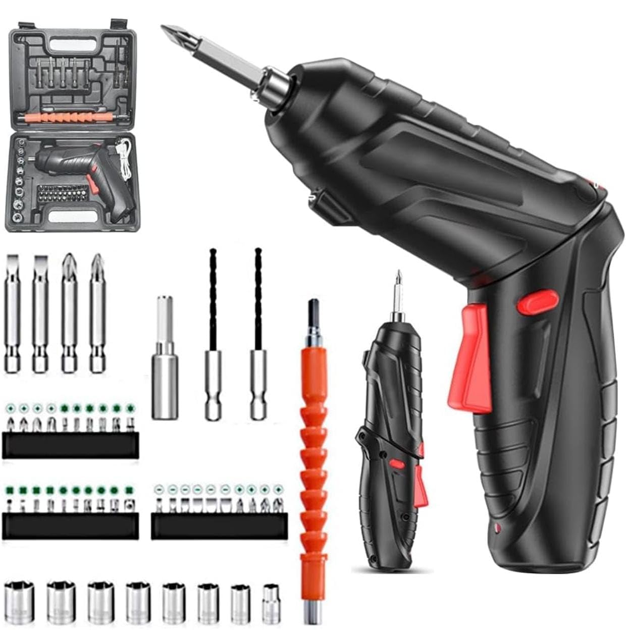 47-in-1 Electric Screwdriver - 3.6V Cordless Drill Driver with 90° Rotating Handle & USB Charging (Black)