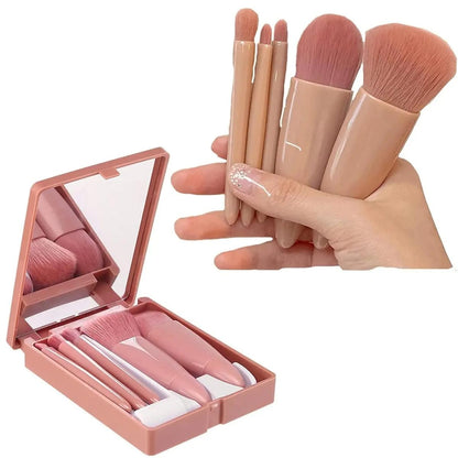💄 5-in-1 Mini Makeup Brush Set with Mirror – Travel Friendly