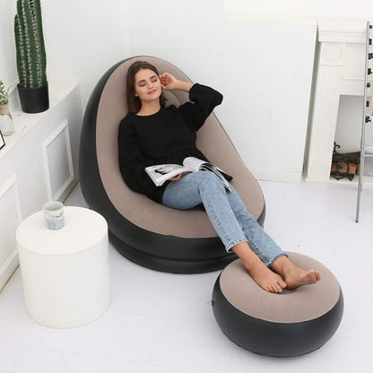 Inflatable Lounge Chair for Adults, Folding Portable Lazy Sofa with Foot Stool.