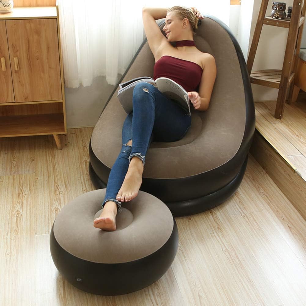 Inflatable Lounge Chair for Adults, Folding Portable Lazy Sofa with Foot Stool.