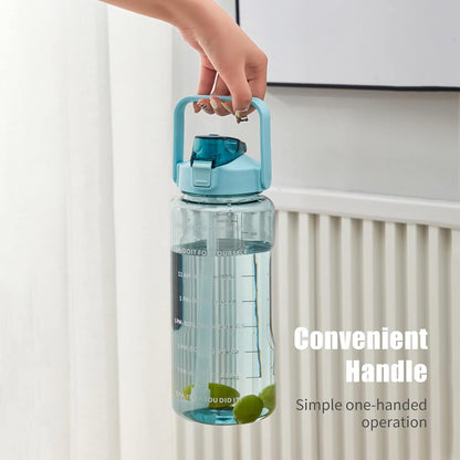 2L Transparent Water Bottle with Marker Straw and Handle Reusable Leakproof Water Jug