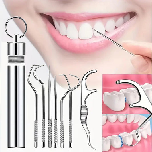 🦷 7-Pcs Reusable Stainless Steel Toothpicks with Portable Case