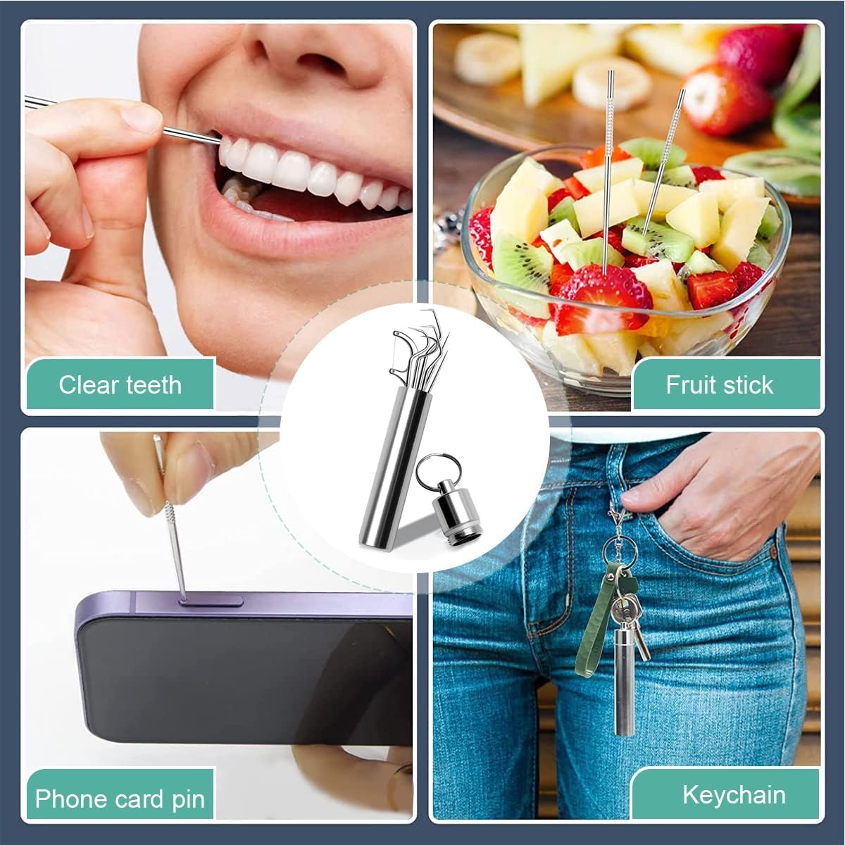 🦷 7-Pcs Reusable Stainless Steel Toothpicks with Portable Case