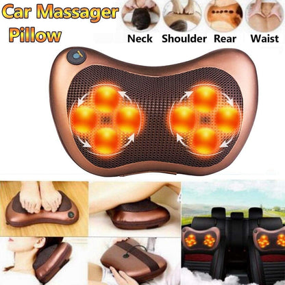 Car and Home Electric Neck, Back, and Shoulder Massager Pillow with Infrared Heating | Deep Tissue Kneading for Pain Relief