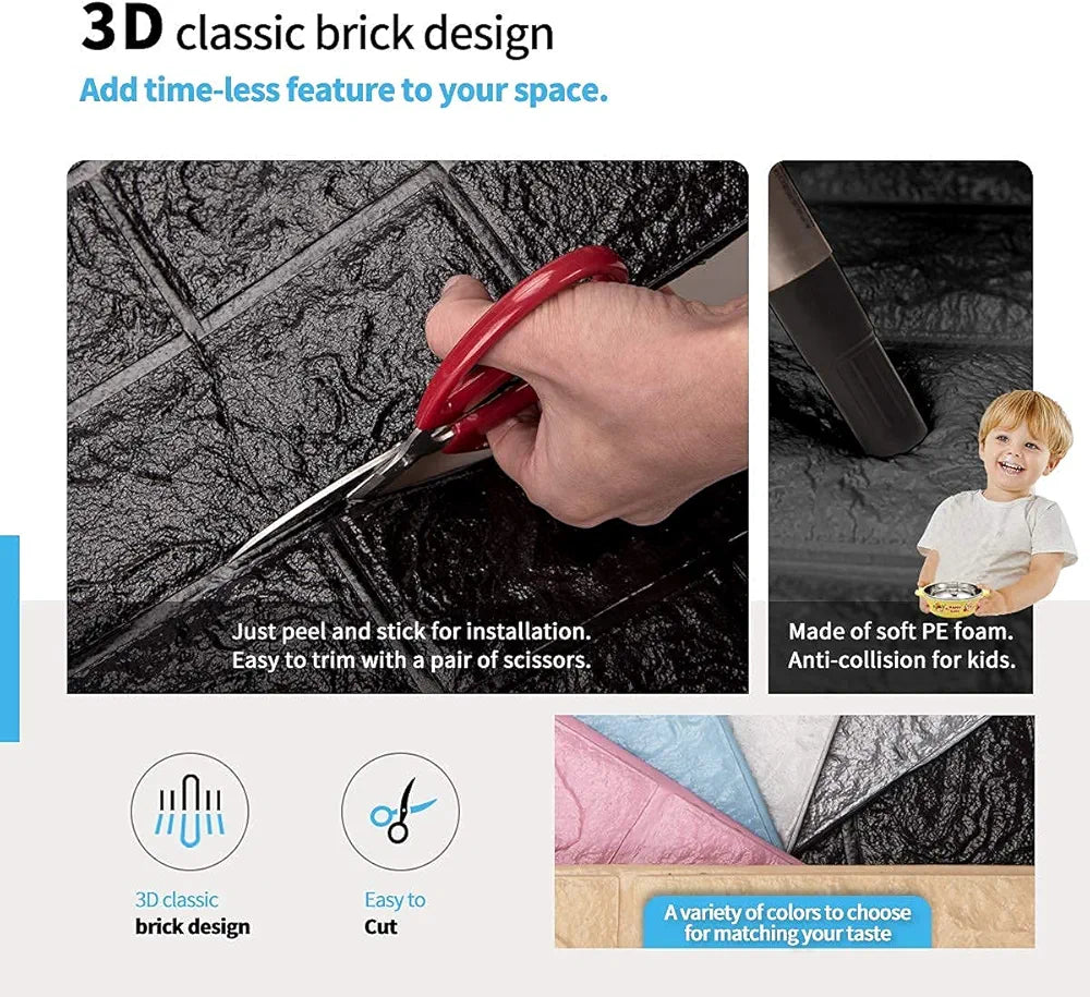 Foam Brick Design 3D Wall Stickers/Wallpaper - Black