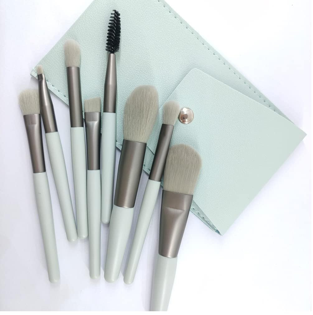 8-Piece Mini Makeup Brush Set: Professional Travel Kit with PU Bag Premium Synthetic Bristles Perfect for On-The-Go Glam