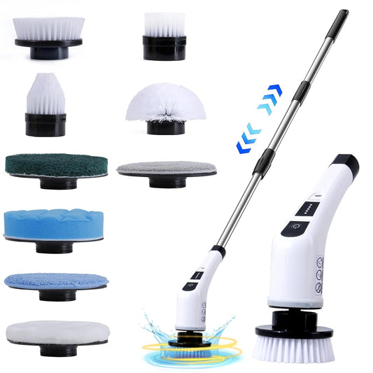 9-in-1 Electric Cleaning Brush | Rechargeable Power Scrubber with 9 Brush Heads, Dual Speeds & Extendable Handle for Home, Bathroom, Kitchen & Car