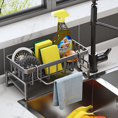 Black Metal Sink Organizer with Sponge, Soap & Draining Rack