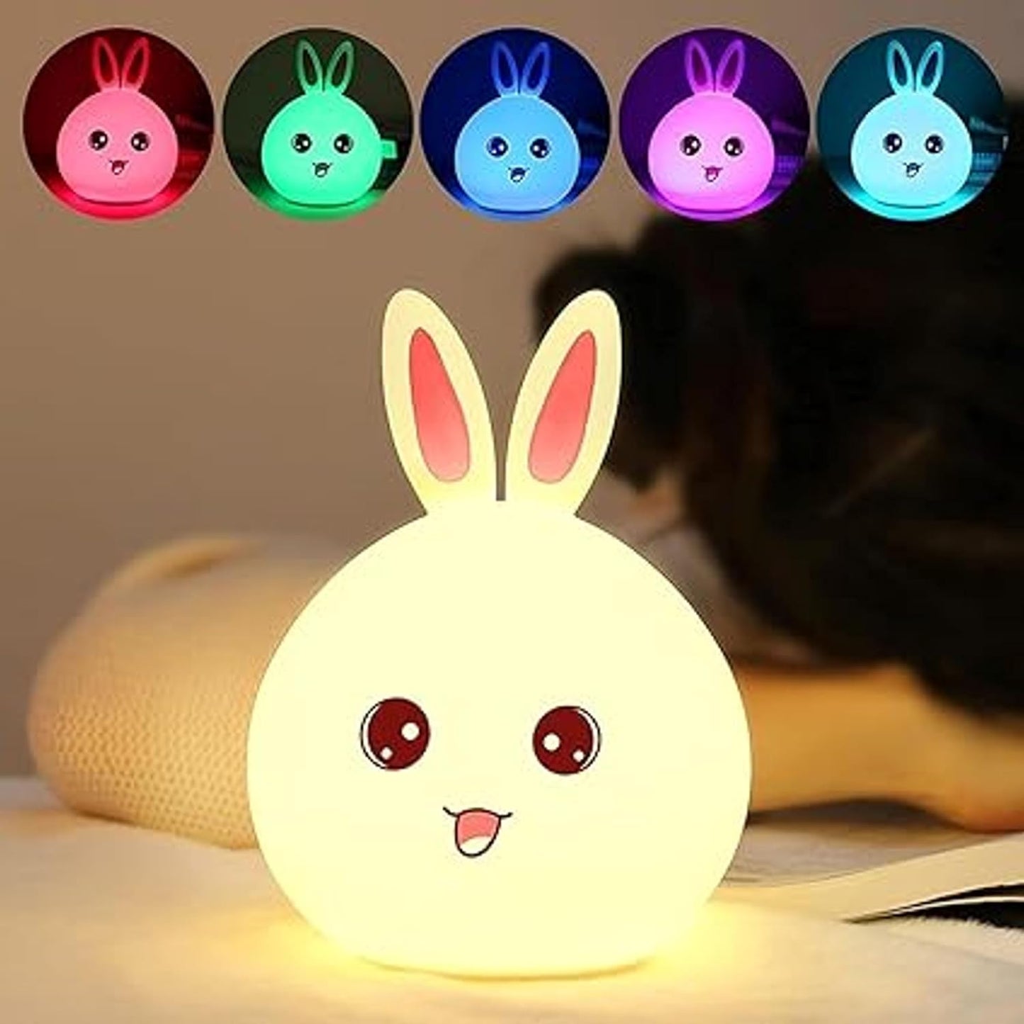 🐰 Cute Rabbit Silicone LED Night Lamp – 6 Color, USB Rechargeable