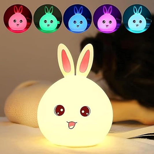 🐰 Cute Rabbit Silicone LED Night Lamp – 6 Color, USB Rechargeable
