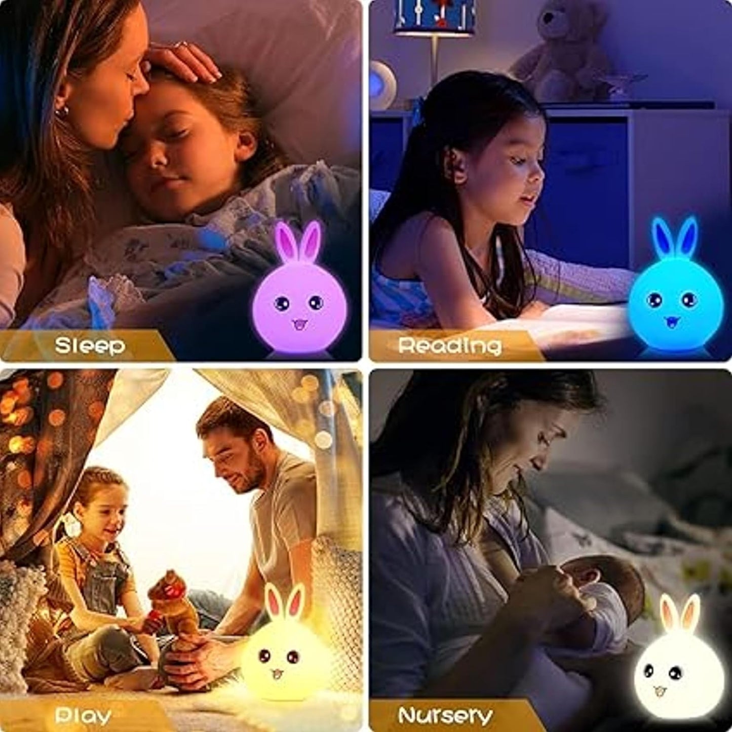 🐰 Cute Rabbit Silicone LED Night Lamp – 6 Color, USB Rechargeable
