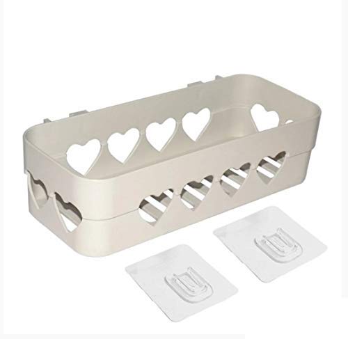 Heart Plastic Rectangle Bathroom & Kitchen Shelf | Multipurpose Wall-Mounted Rack with Magic Stickers | No Drill Adhesive Organizer for Toiletries & Spices (1 Piece)