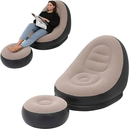 Inflatable Lounge Chair for Adults, Folding Portable Lazy Sofa with Foot Stool.